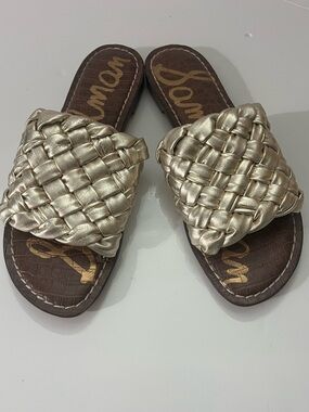 SAM EDELMAN-Sandals Griffin Jute Metallic Woven Leather Flats NWOT